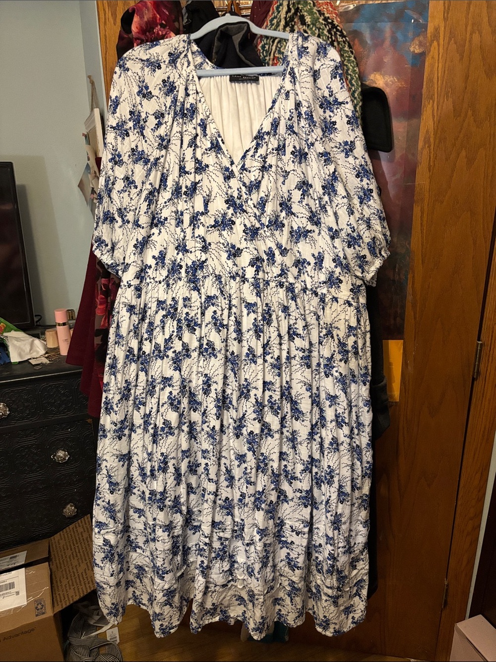 Lane Bryant White and Blue Floral Midi Wrap Dress